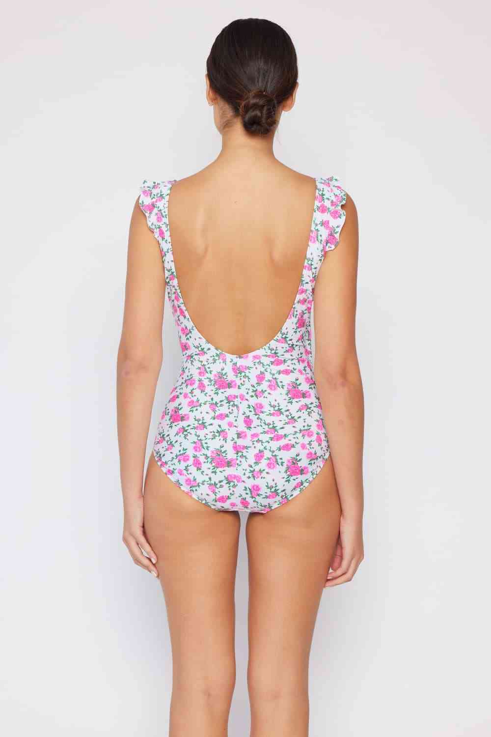 Marina West Swim Full Size Float On Ruffle Faux Wrap One-Piece in Roses Off-White - AllIn Computer