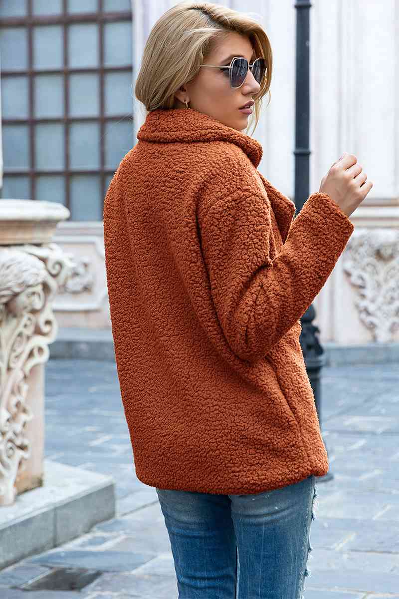 Full Size Lapel Collar Sherpa Coat - AllIn Computer