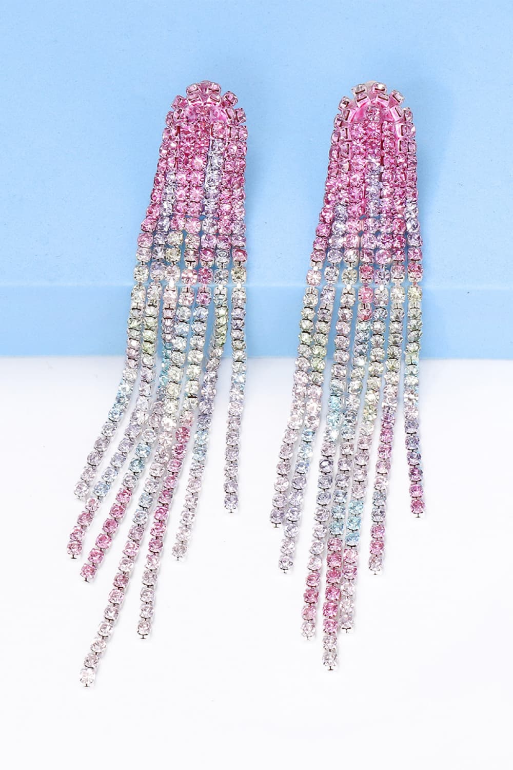 Rhinestone Fringed Dangle Earrings - AllIn Computer
