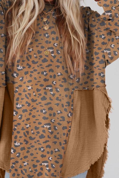 Textured Leopard Dropped Shoulder Blouse - AllIn Computer