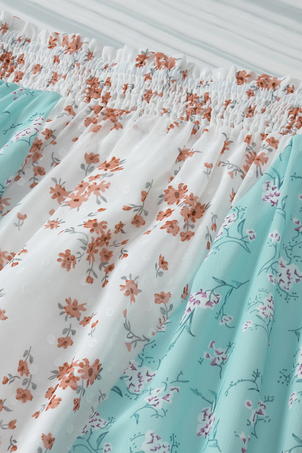 Floral Color Block Smocked Waist Maxi Skirt - AllIn Computer