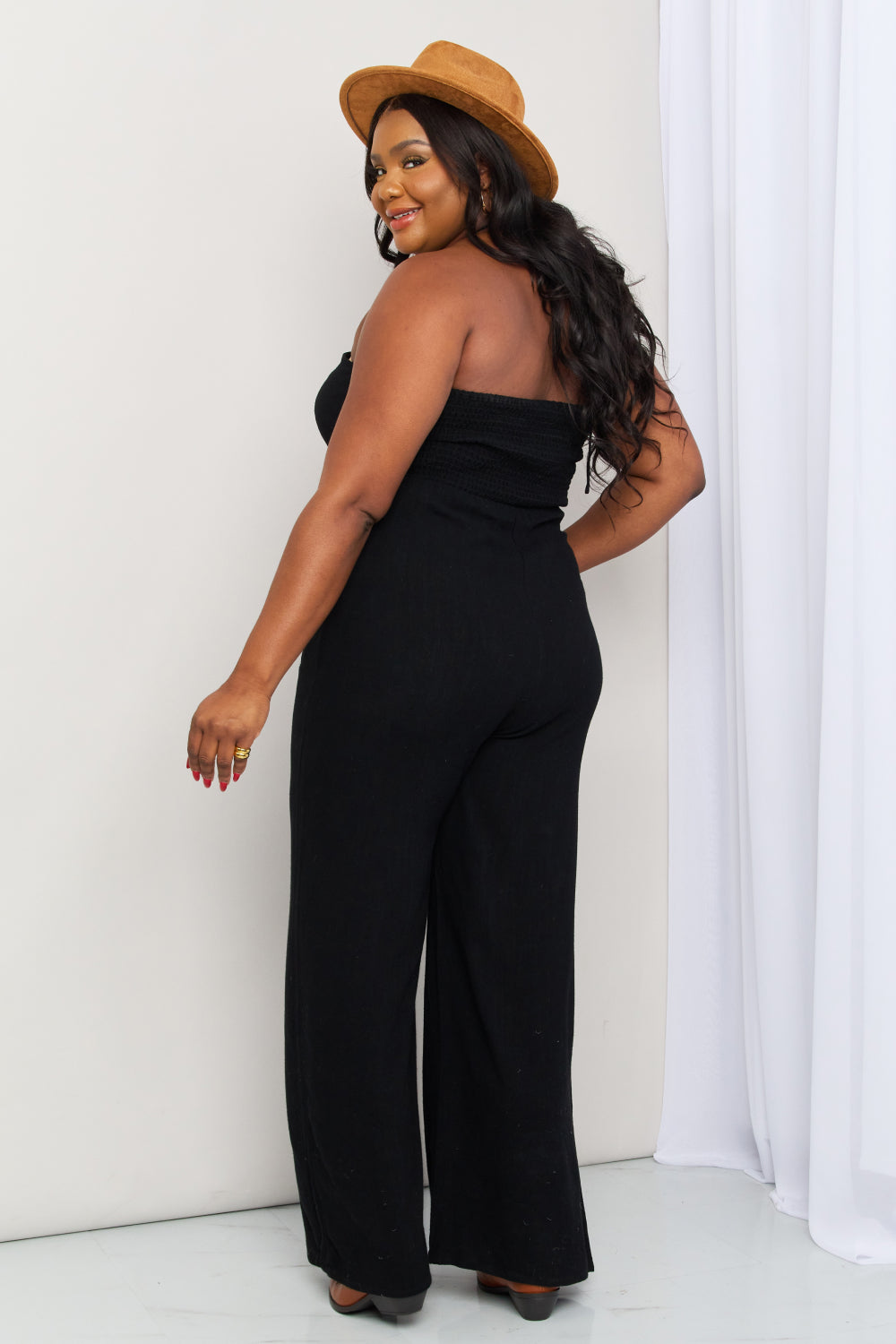White Birch Full Size Halter Neck Wide Leg Jumpsuit with Pockets - AllIn Computer