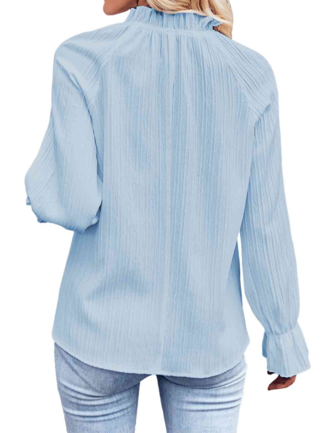 Ribbed Flounce Sleeve Blouse - AllIn Computer