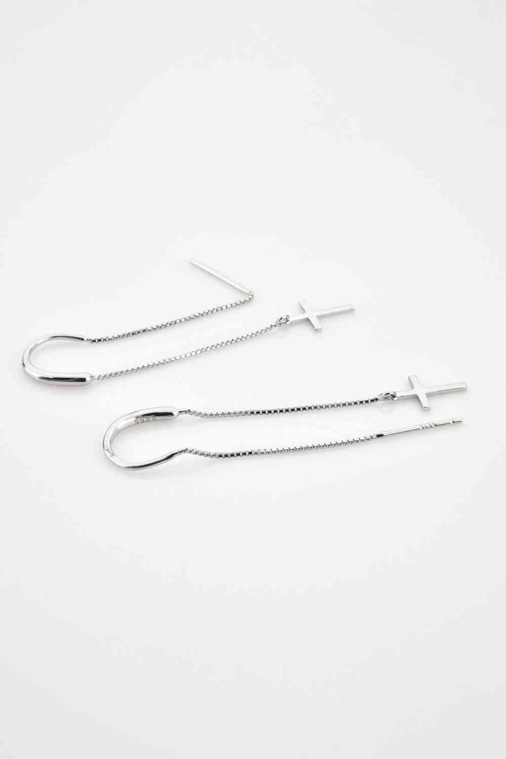 925 Sterling Silver Cross Threader Earrings - AllIn Computer