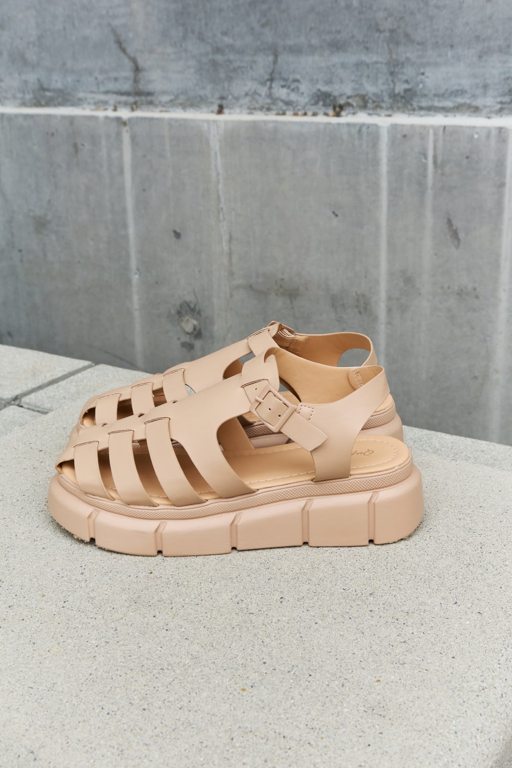 Qupid Platform Cage Strap Sandals in Tan - AllIn Computer