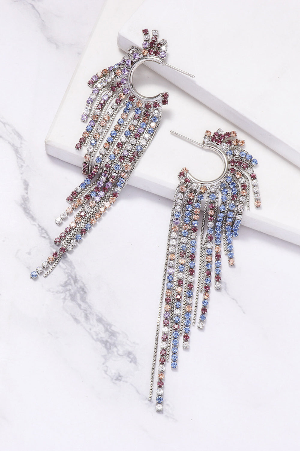 Fringed Rhinestone Zinc Alloy Dangle Earrings - AllIn Computer