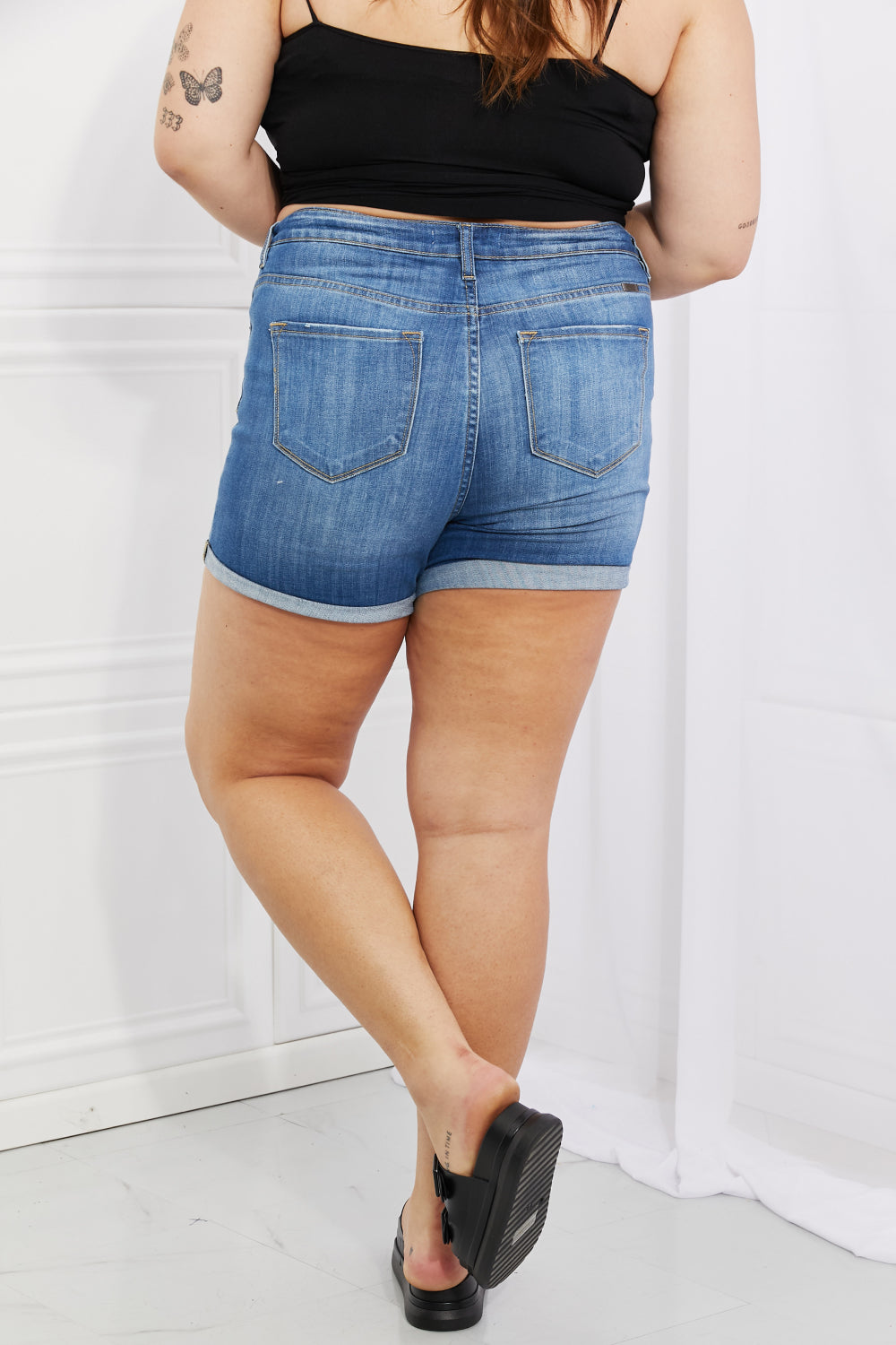 Kancan Full Size High Rise Medium Stone Wash Denim Shorts - AllIn Computer