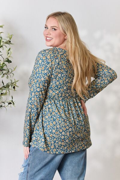 Heimish Full Size Floral Half Button Long Sleeve Blouse - AllIn Computer
