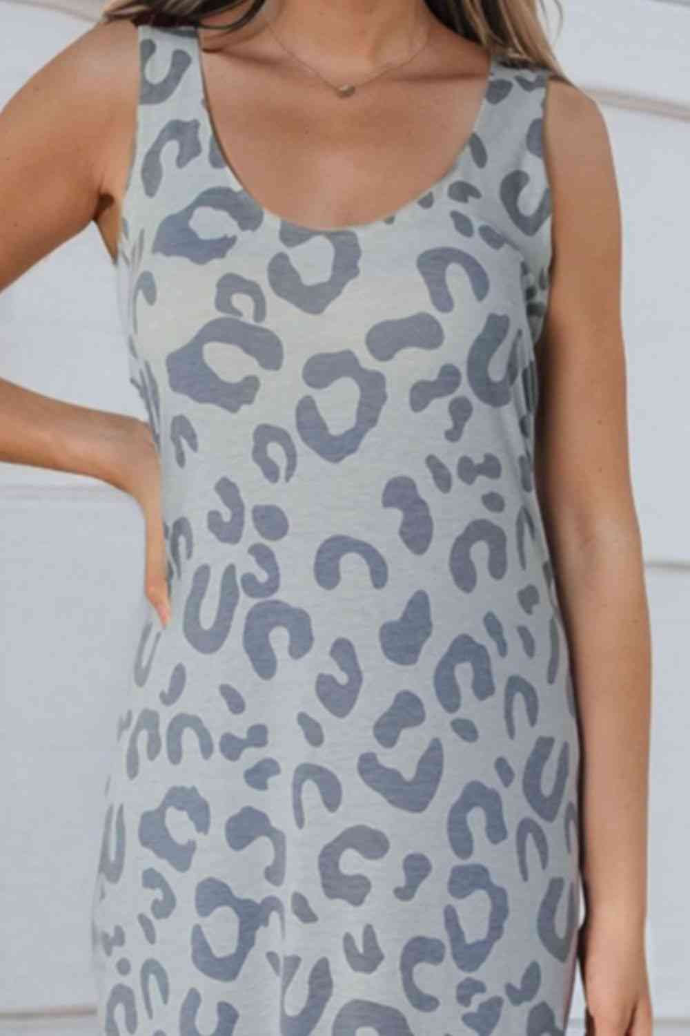 Leopard Sleeveless Slit Midi Dress - AllIn Computer