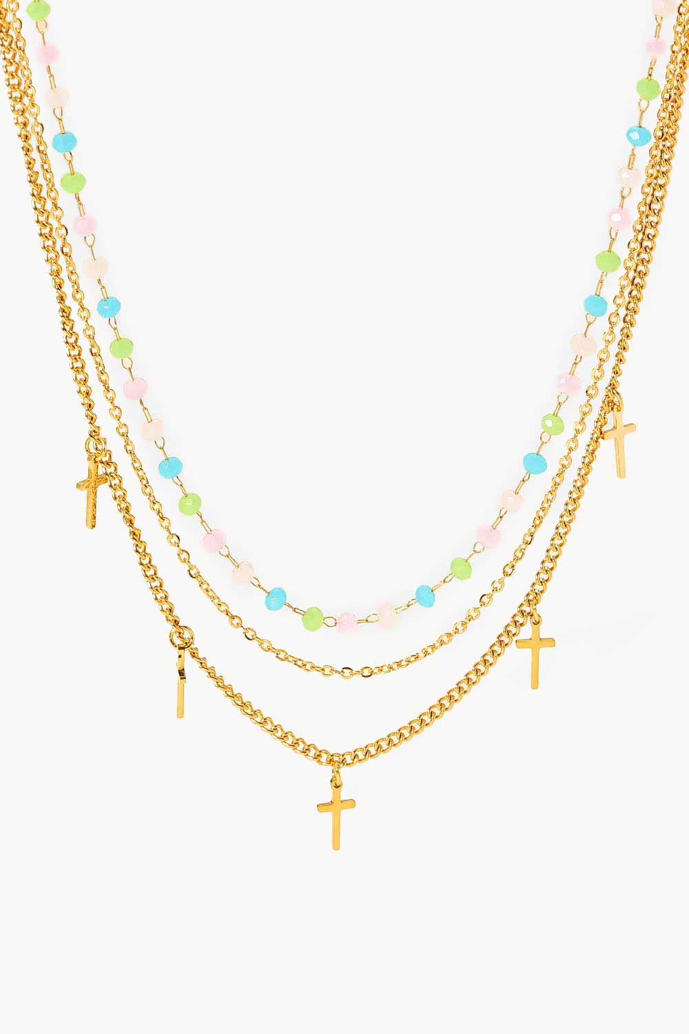 18K Gold Plated Cross Pendant Triple-Layered Necklace - AllIn Computer