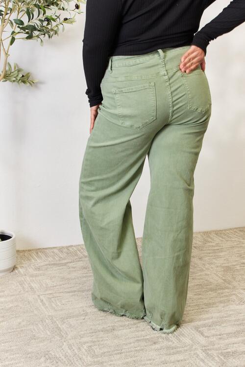RISEN Full Size Raw Hem Wide-Leg Jeans - AllIn Computer