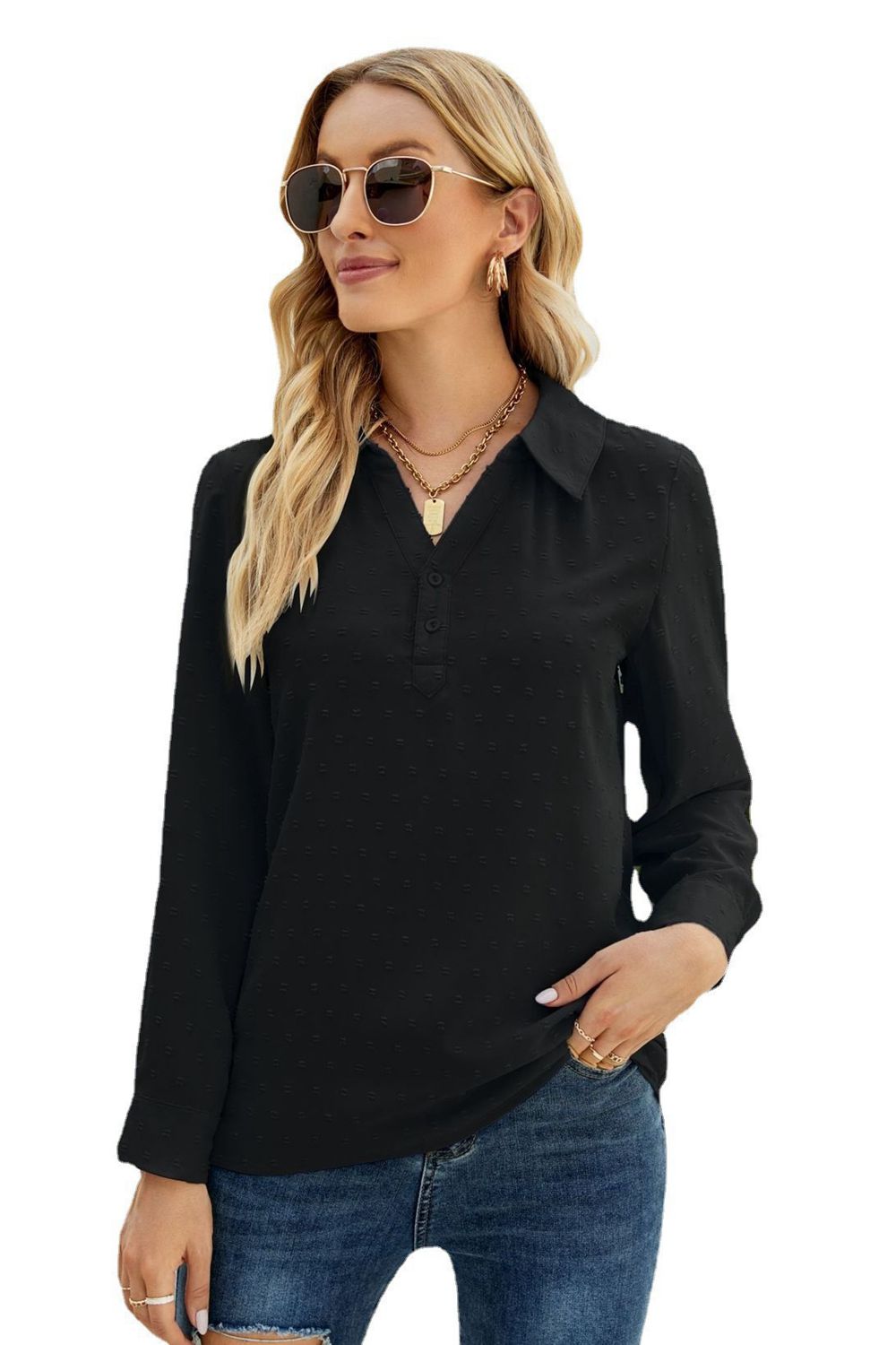 Swiss Dot Johnny Collar Blouse - AllIn Computer