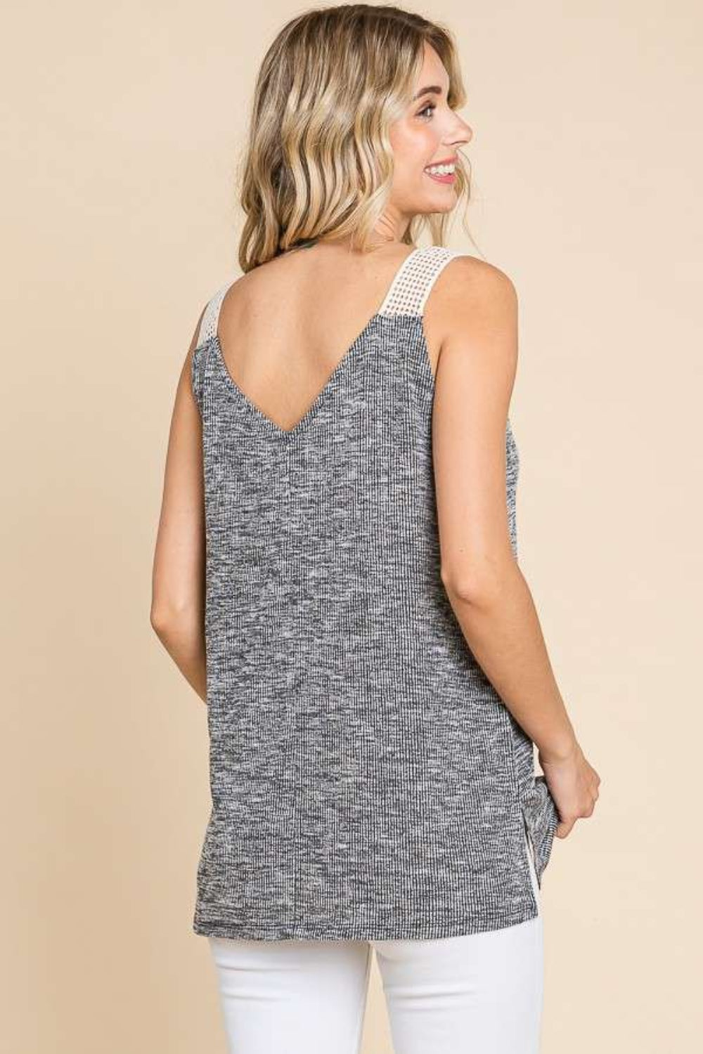 Culture Code Contrast Eyelet Strap Slit Ribbed Tank - AllIn Computer