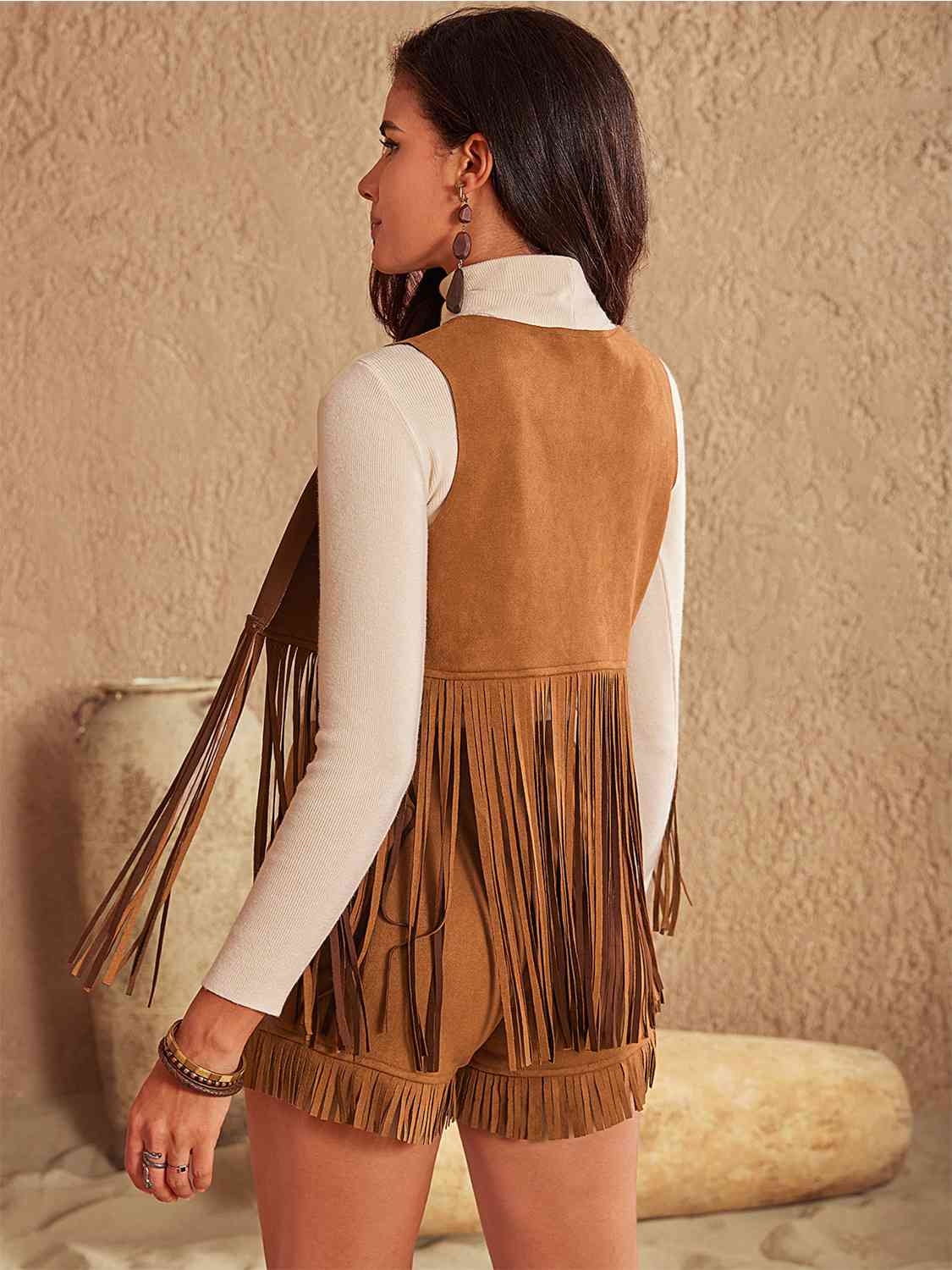 Tassel Hem Vest and Lace-Up Shorts Set - AllIn Computer