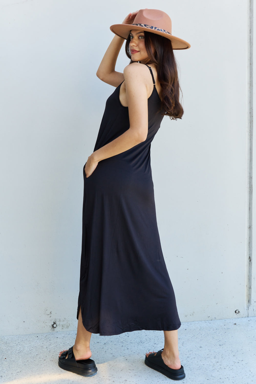Ninexis Good Energy Full Size Cami Side Slit Maxi Dress in Black - AllIn Computer