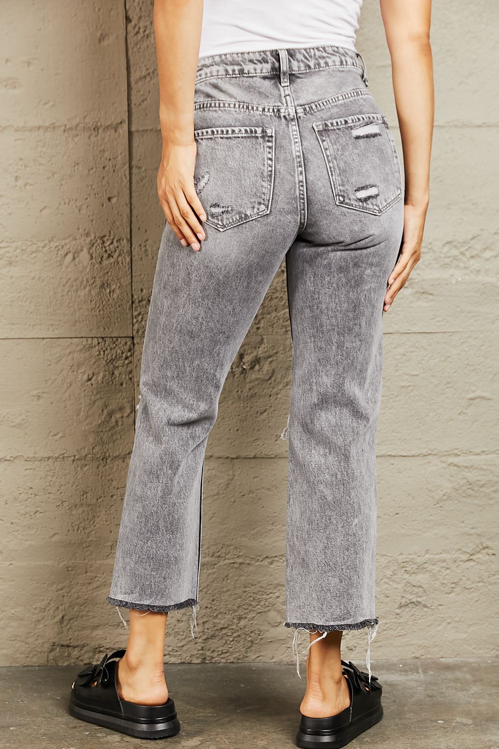 BAYEAS Acid Wash Distressed Cropped Straight Jeans - AllIn Computer
