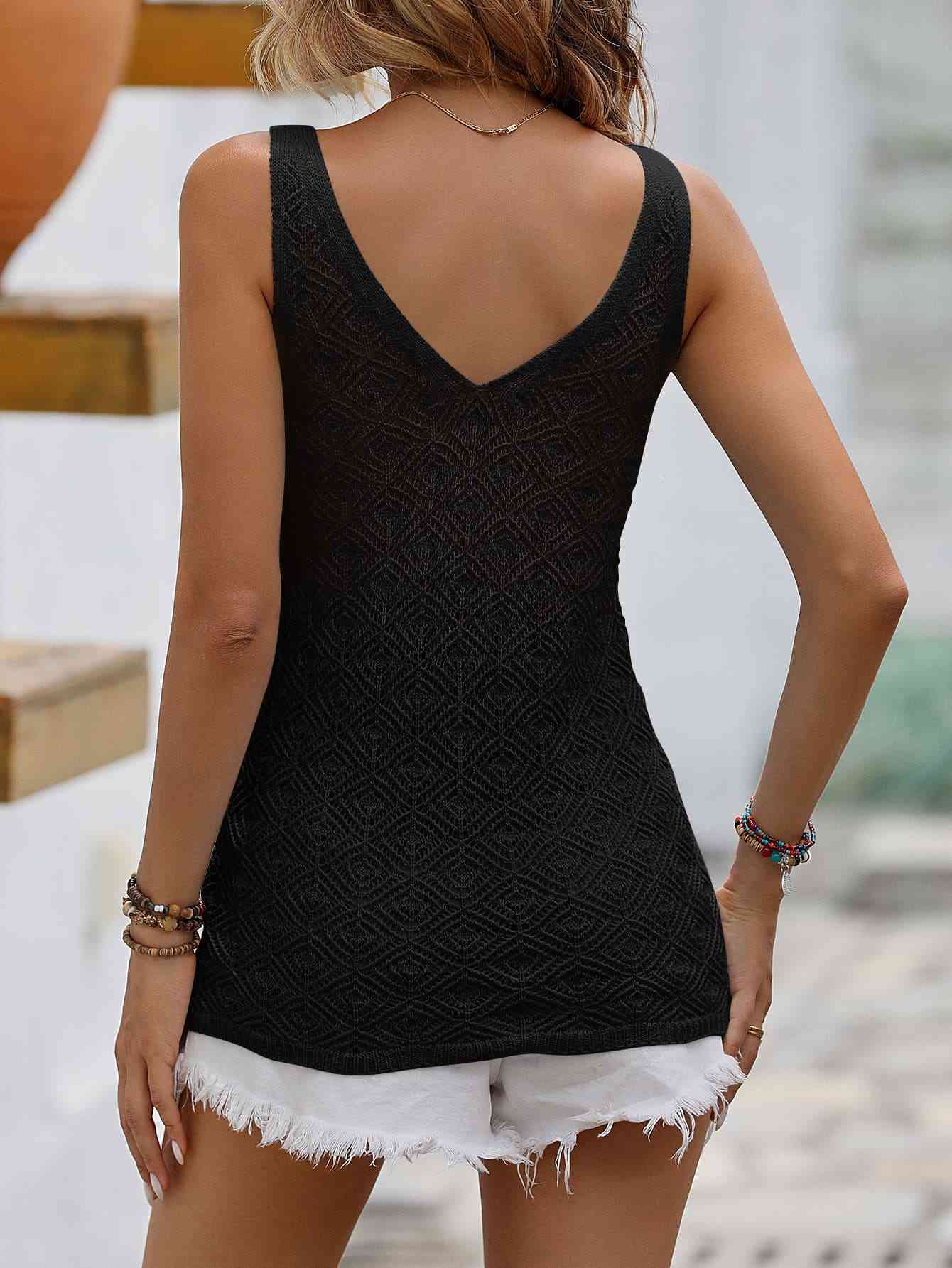 Openwork Scoop Neck Sleeveless Tank - AllIn Computer