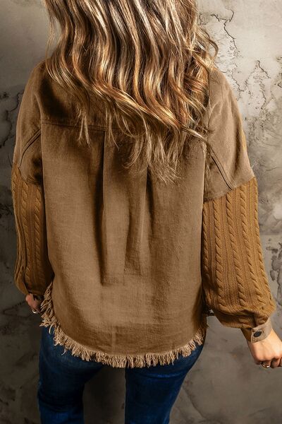 Pocketed Button Up Raw Hem Denim Jacket - AllIn Computer