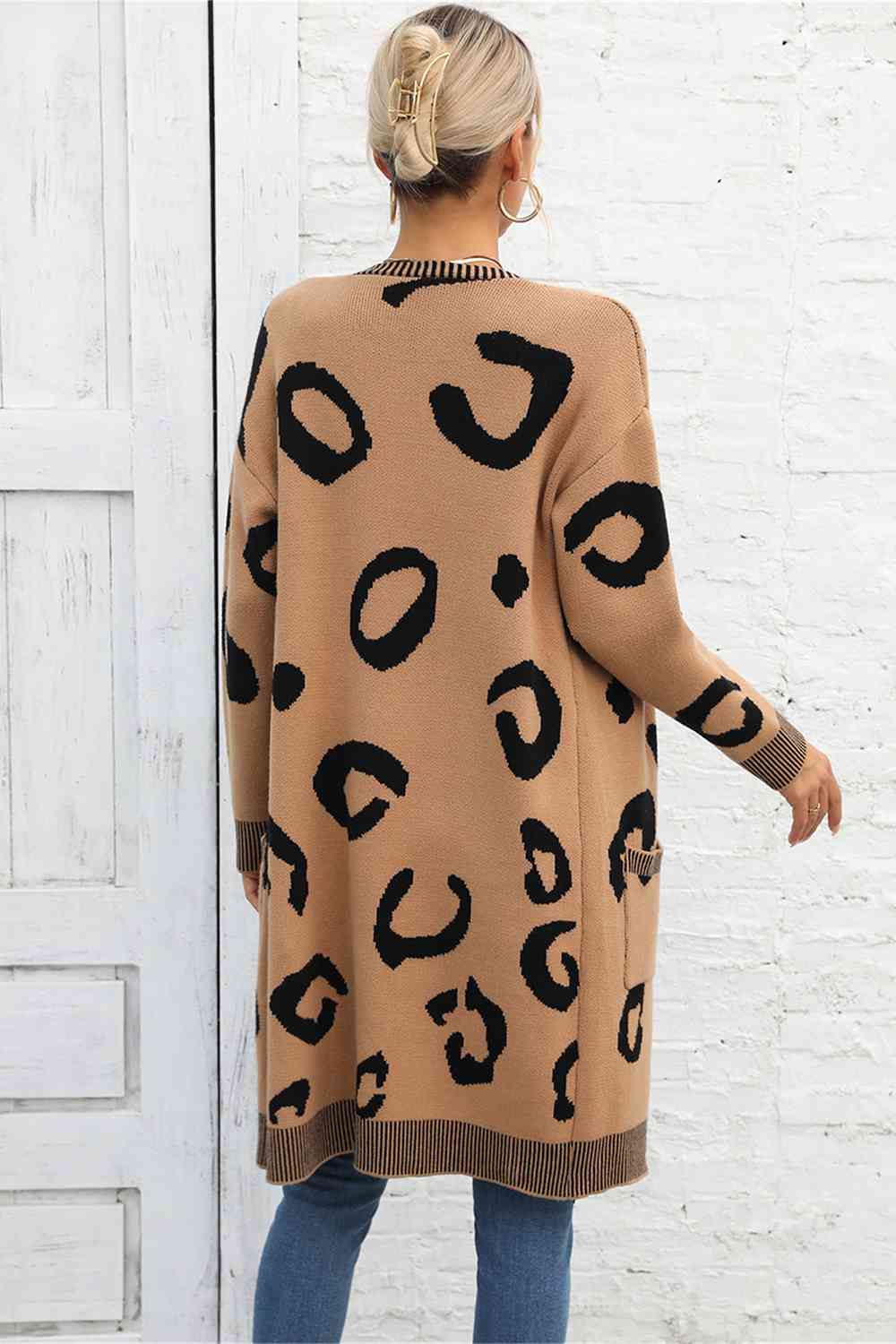 Printed Long Sleeve Cardigan with Pockets - AllIn Computer