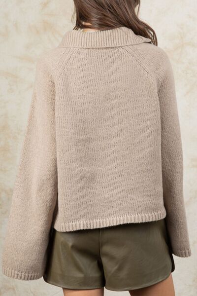 Buttoned Flare Sleeve Sweater - AllIn Computer