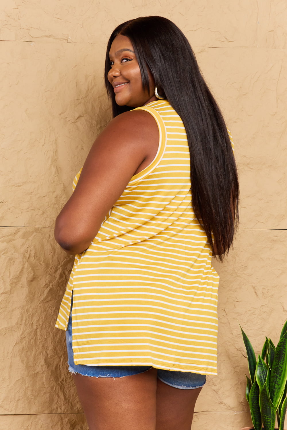 Doublju Talk To Me Full Size Striped Sleeveless V-Neck Top - AllIn Computer
