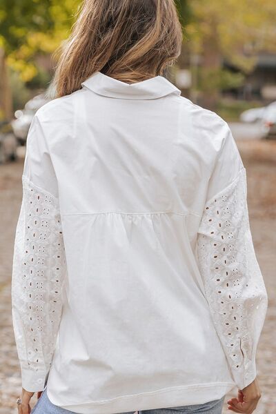 Openwork Button Up Pocketed Shirt - AllIn Computer