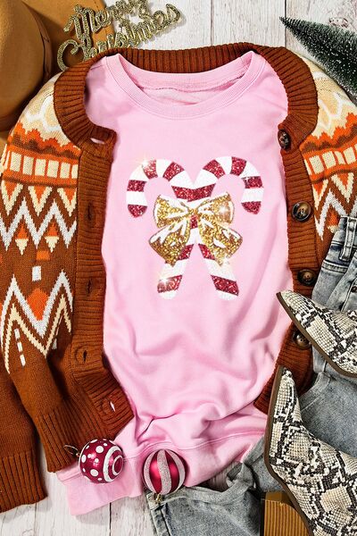 Candy Cane Sequin Dropped Shoulder Sweatshirt - AllIn Computer