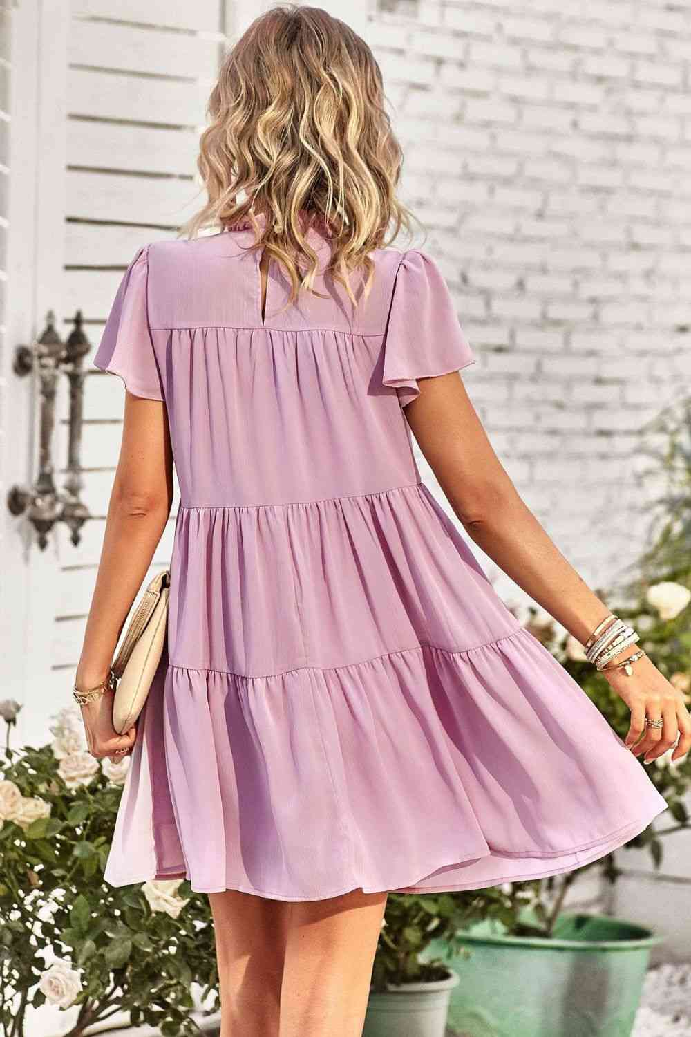 Smocked Puff Sleeve Tiered Mini Dress - AllIn Computer