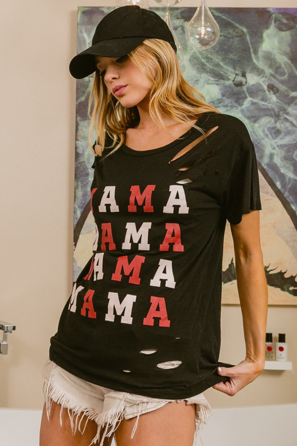 BiBi MAMA Graphic Distressed Short Sleeve T-Shirt - AllIn Computer