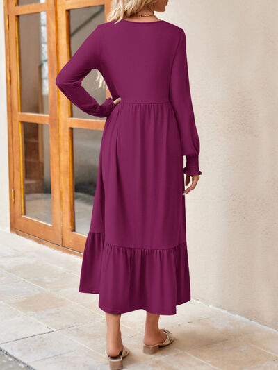 Round Neck Lantern Sleeve Ruffle Hem Dress - AllIn Computer