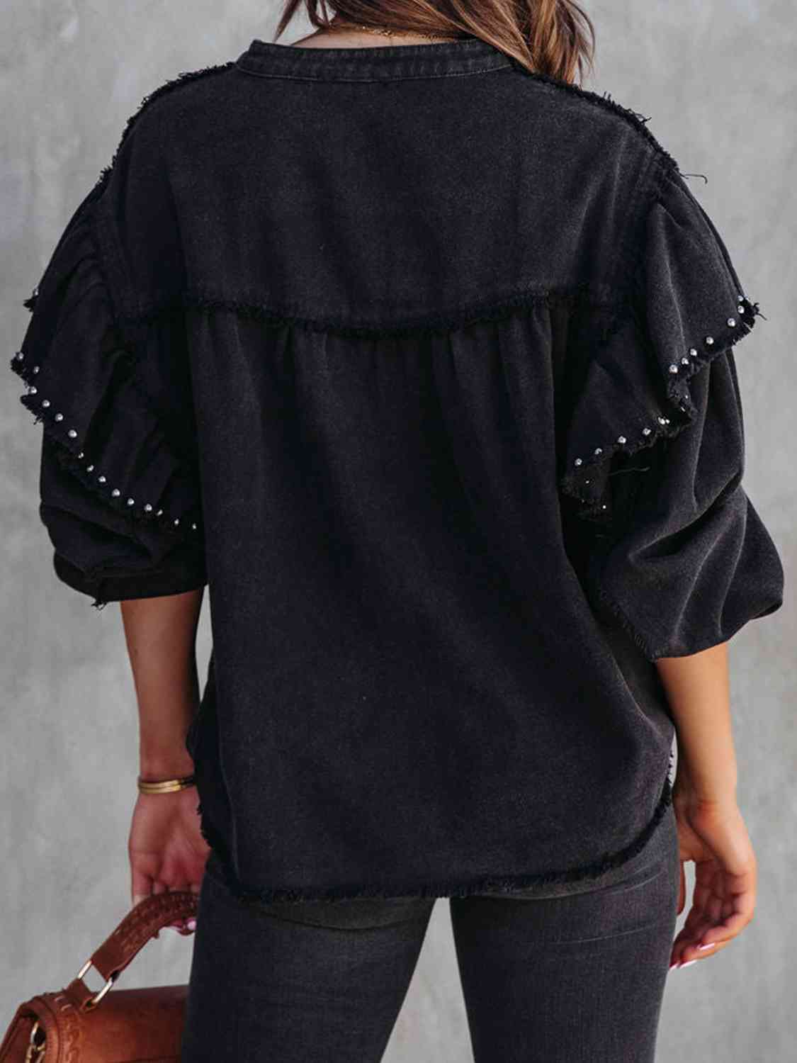 Button Down Raw Hem Denim Jacket - AllIn Computer