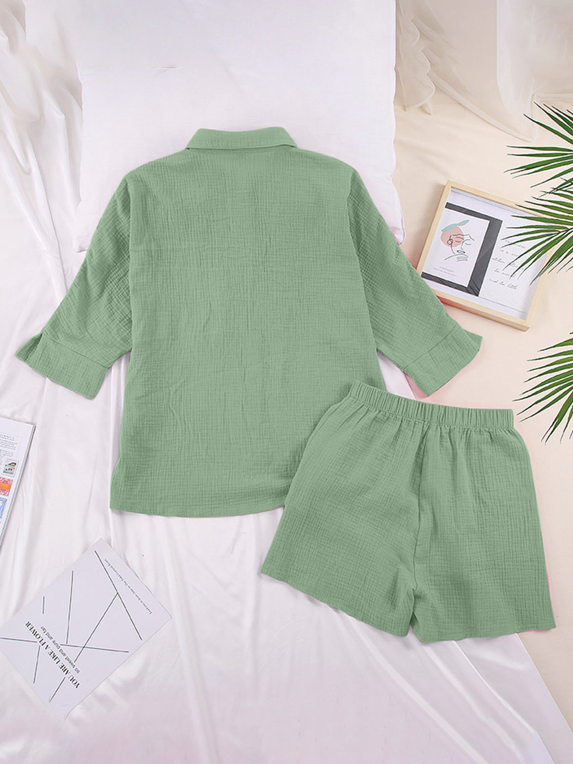 Texture Button Up Shirt and Shorts Set - AllIn Computer