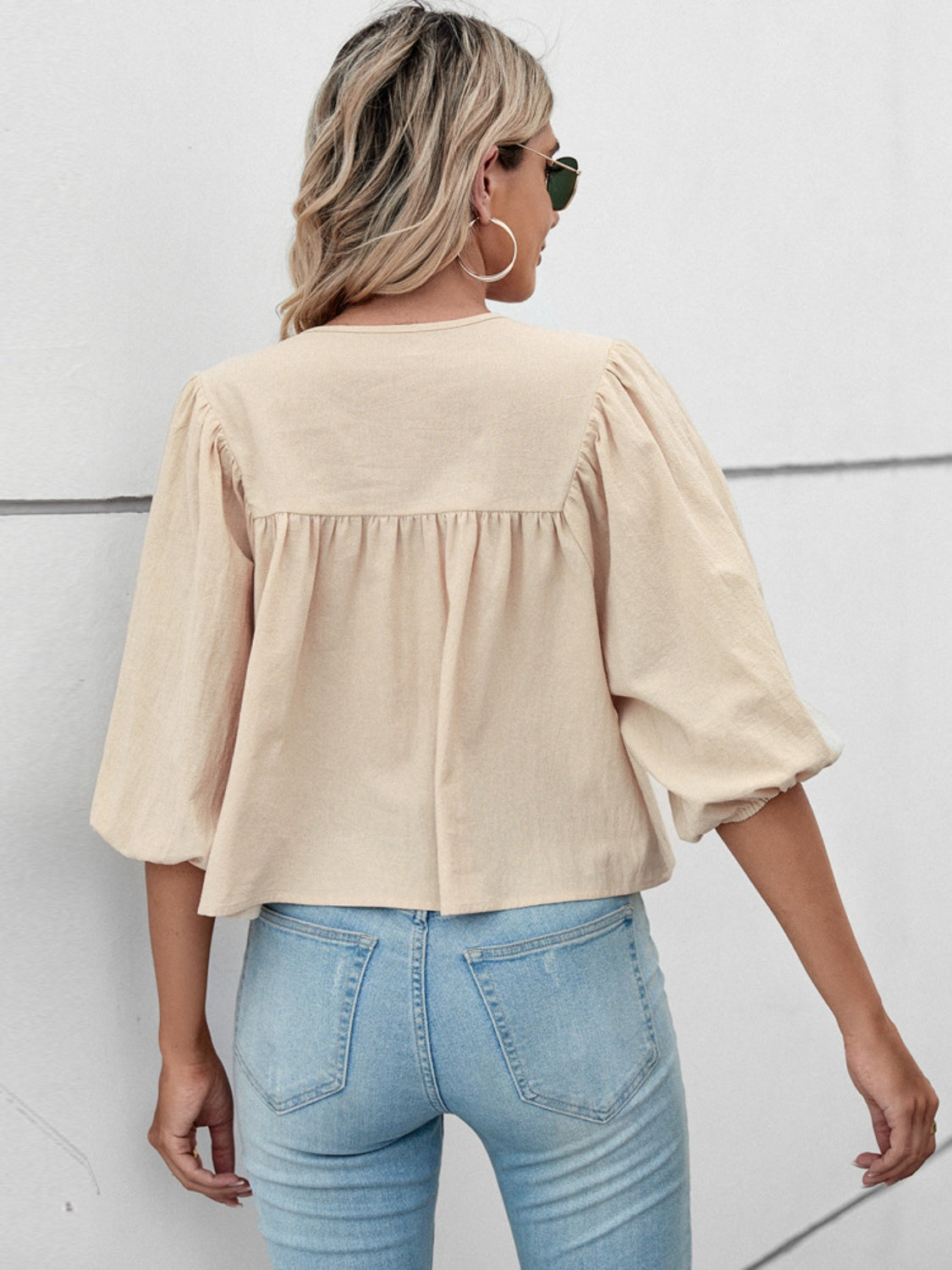 Tie Neck Balloon Sleeve Blouse - AllIn Computer