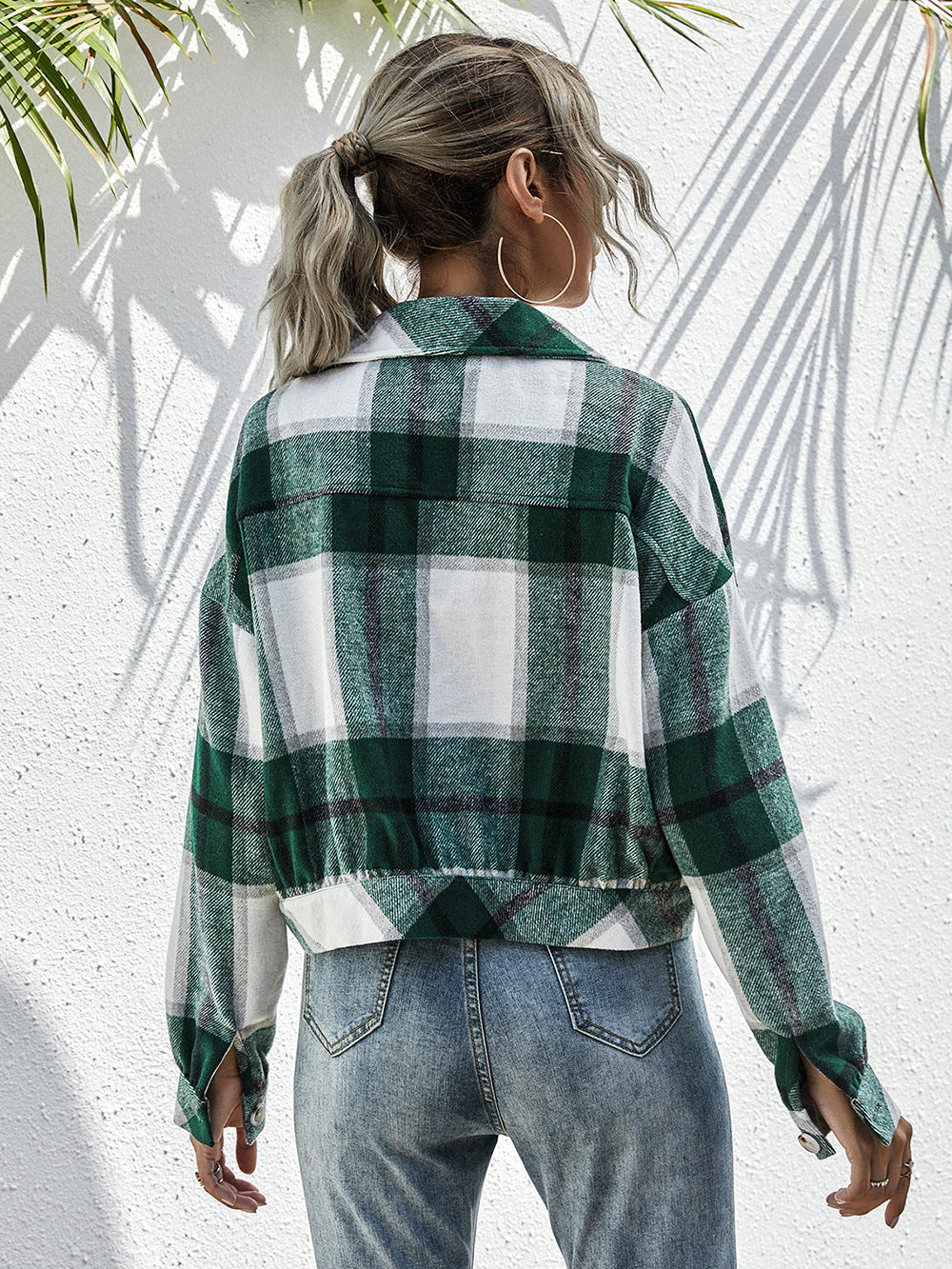 Plaid Dropped Shoulder Shirt Jacket - AllIn Computer