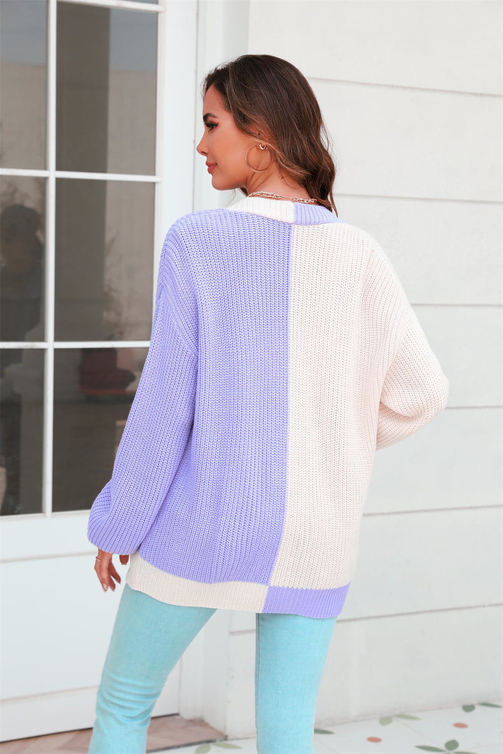 Open Front Contrast Color Balloon Sleeve Cardigan - AllIn Computer