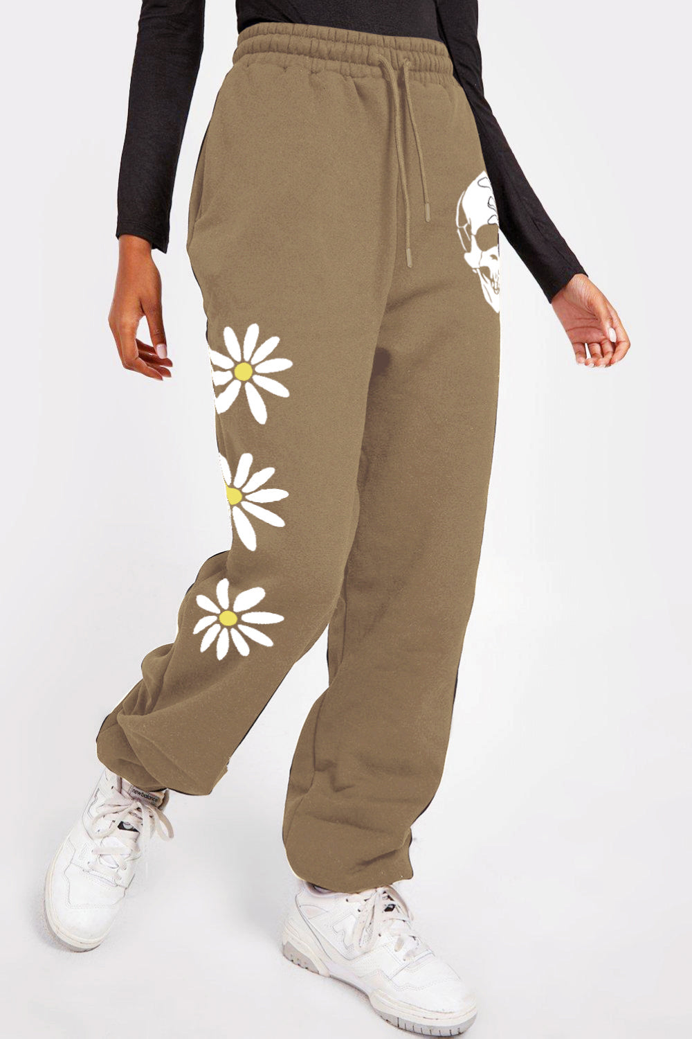 Simply Love Simply Love Full Size Drawstring Flower & Skull Graphic Long Sweatpants - AllIn Computer