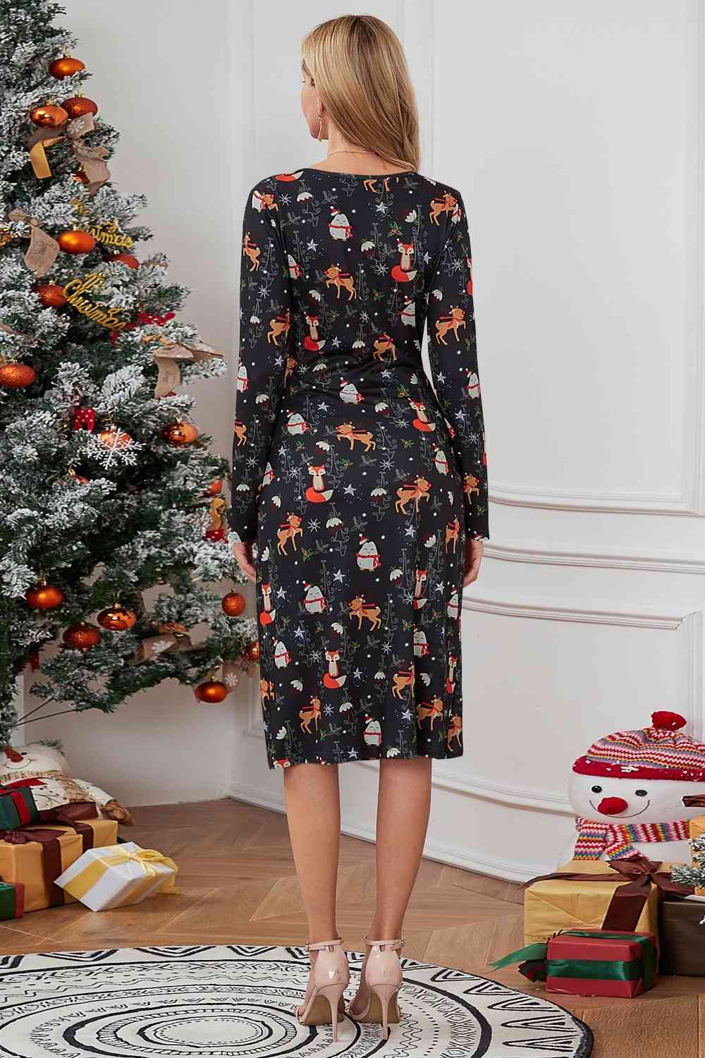Christmas Element Print Long Sleeve Dress - AllIn Computer