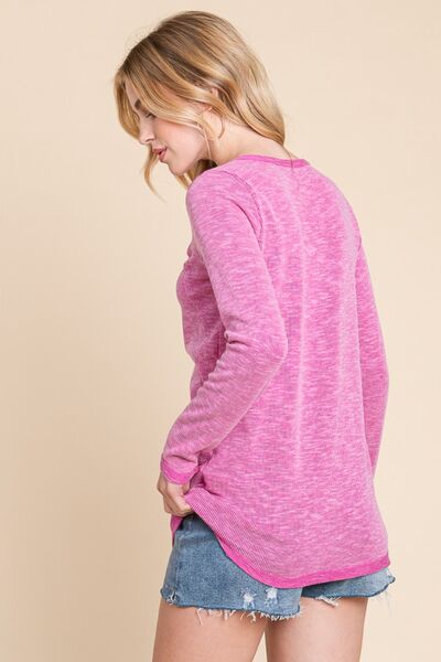 Reborn J Contrast Trim Half Button Long Sleeve T-Shirt - AllIn Computer
