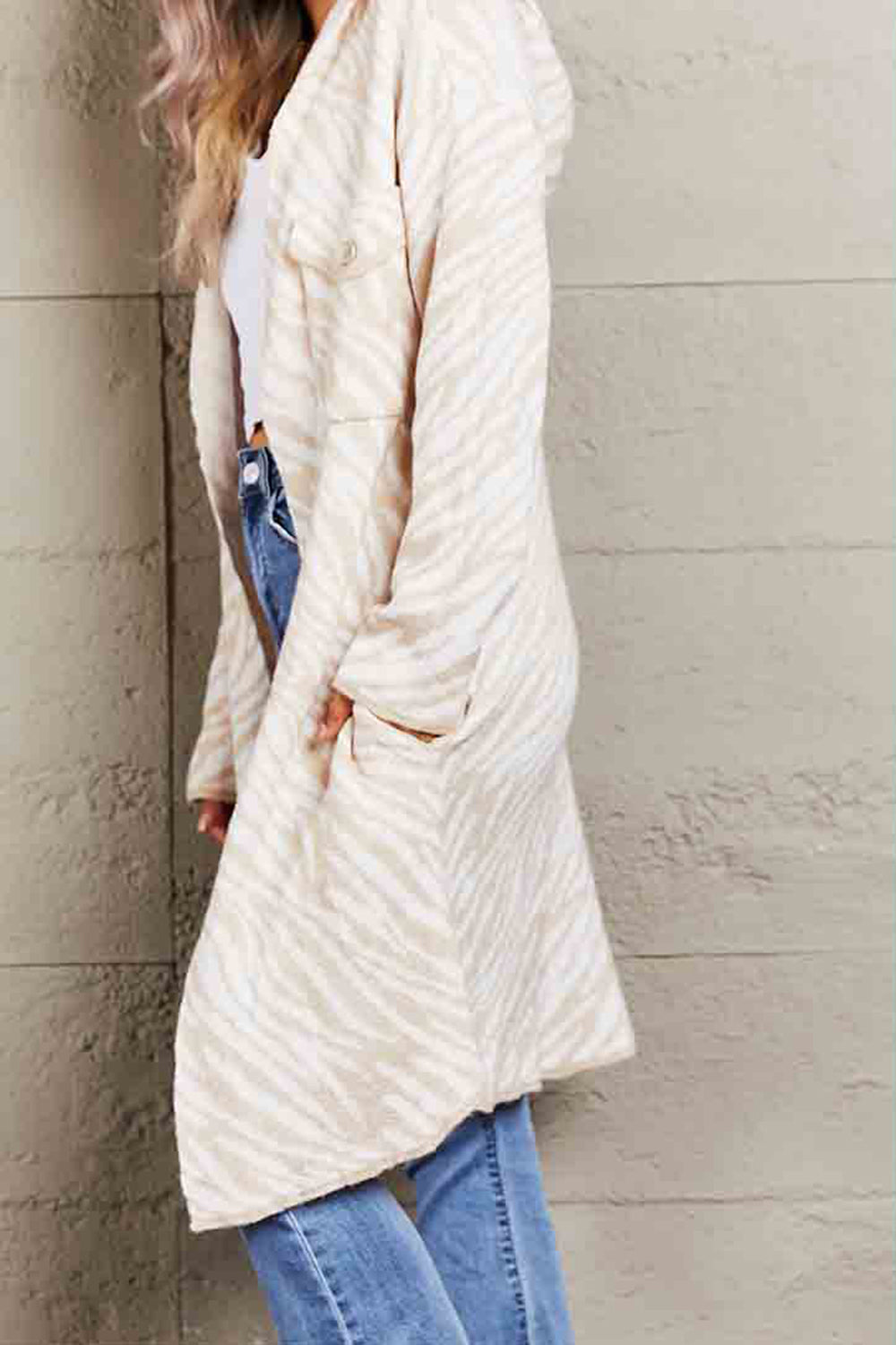 Double Take Printed Open Front Hooded Longline Cardigan - AllIn Computer
