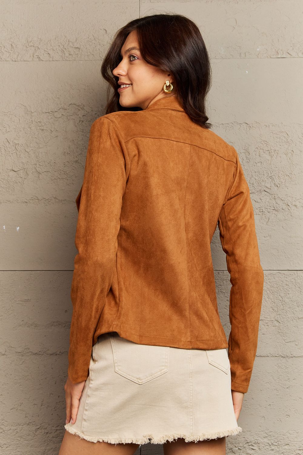 Full Size Lapel Collar Long Sleeve Jacket - AllIn Computer