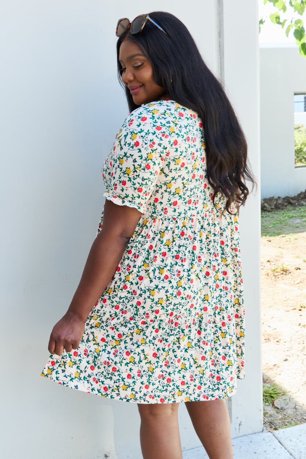 Ninexis Follow Me Full Size V-Neck Ruffle Sleeve Floral Dress - AllIn Computer