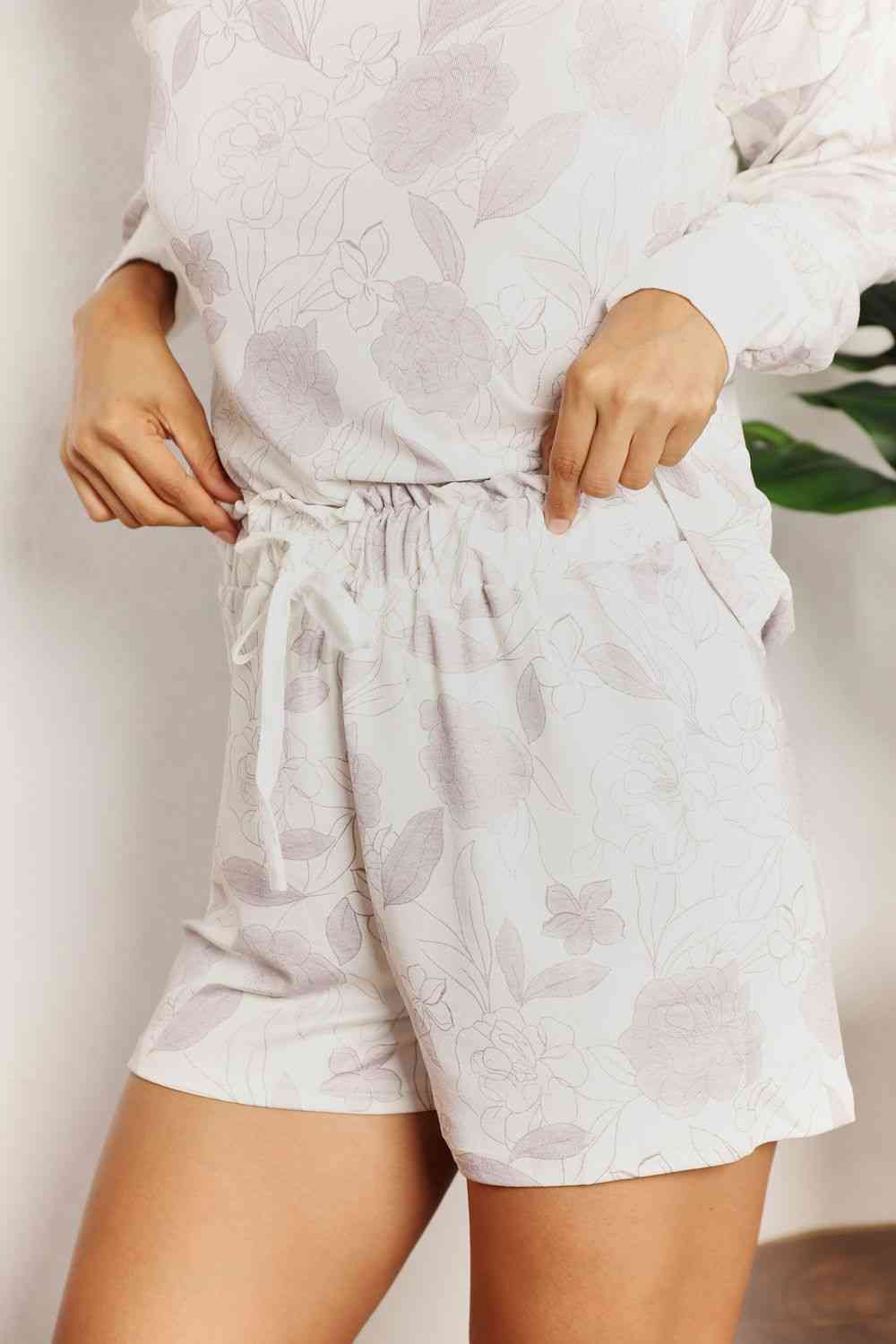 Double Take Floral Long Sleeve Top and Shorts Loungewear Set - AllIn Computer