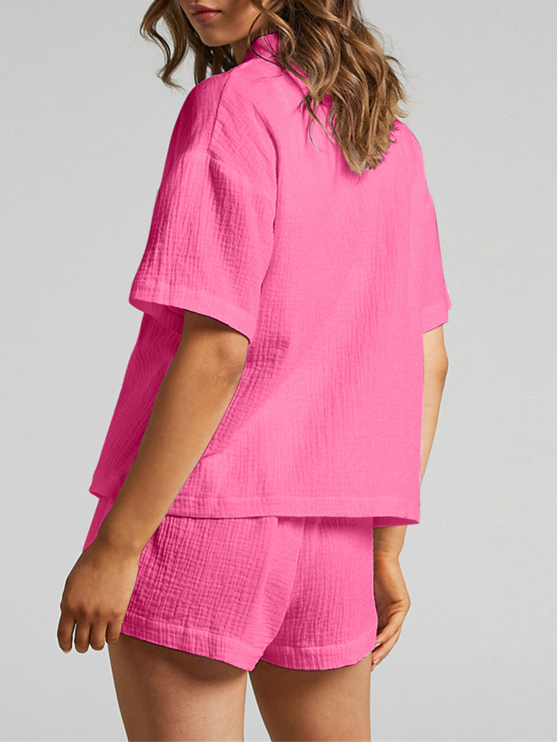 Texture Button Up Shirt and Shorts Set - AllIn Computer