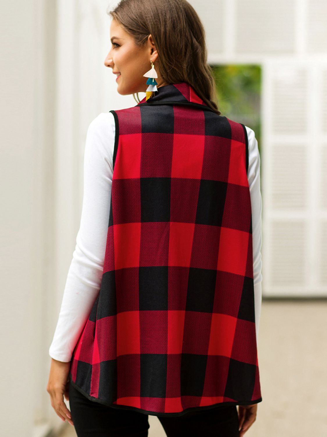 Plaid Open Front Sleeveless Cardigan - AllIn Computer