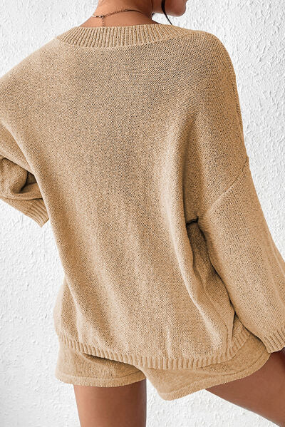 Round Neck Dropped Shoulder Sweater and Drawstring Pants Set - AllIn Computer