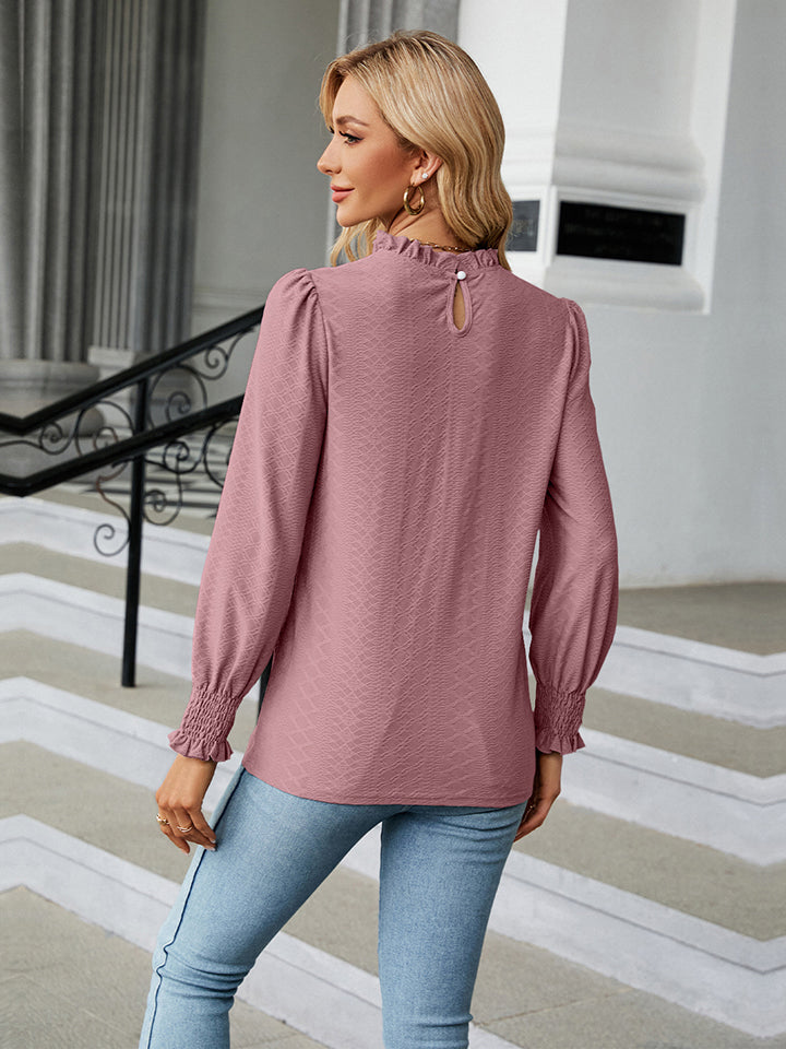 Round Neck Flounce Sleeve Blouse - AllIn Computer