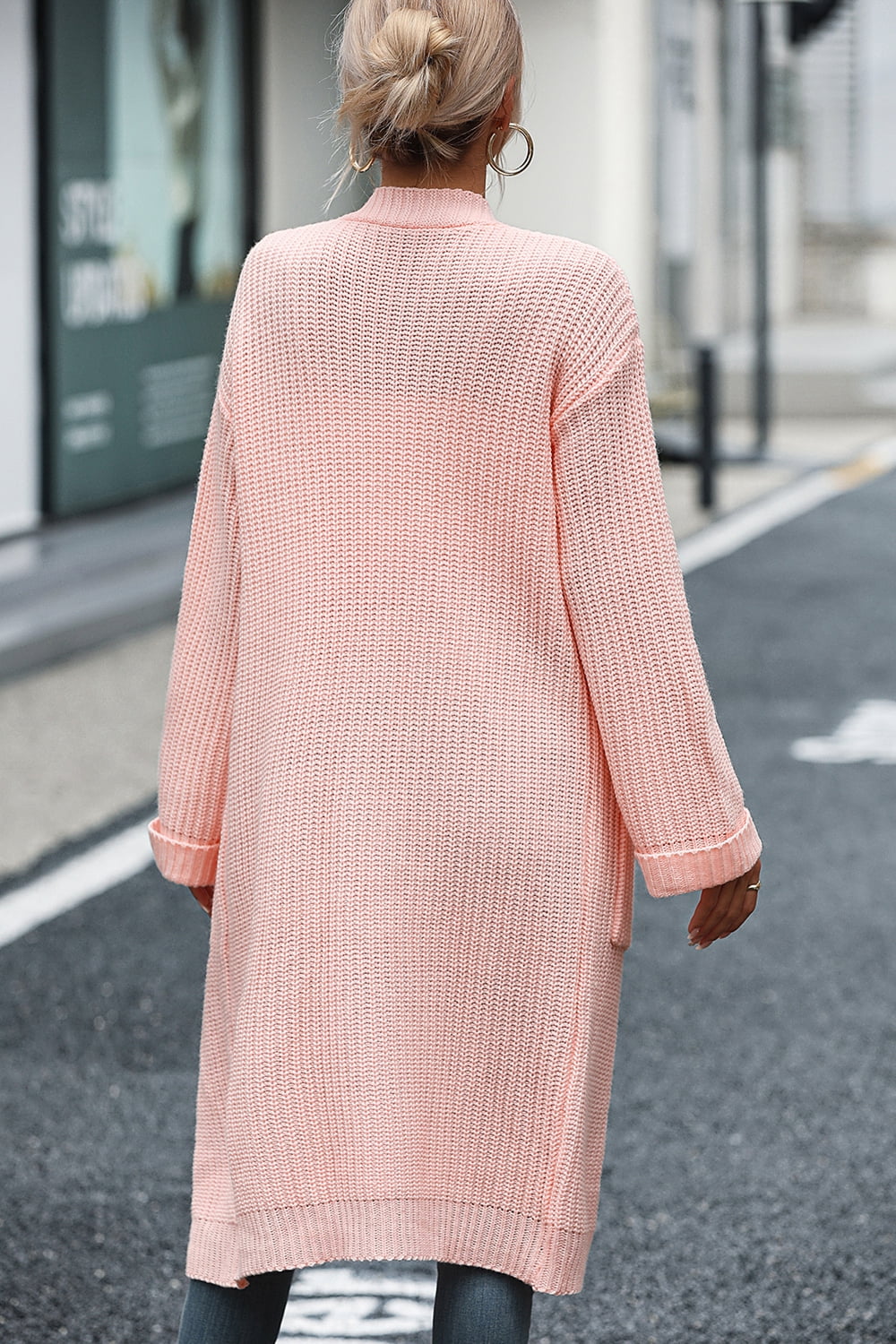 Dropped Shoulder Long Sleeve Cardigan with Pocket - AllIn Computer