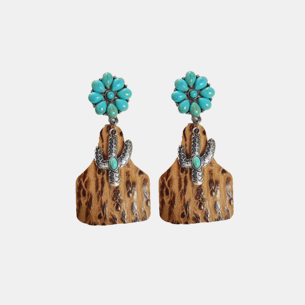 Turquoise Cactus Dangle Earrings - AllIn Computer