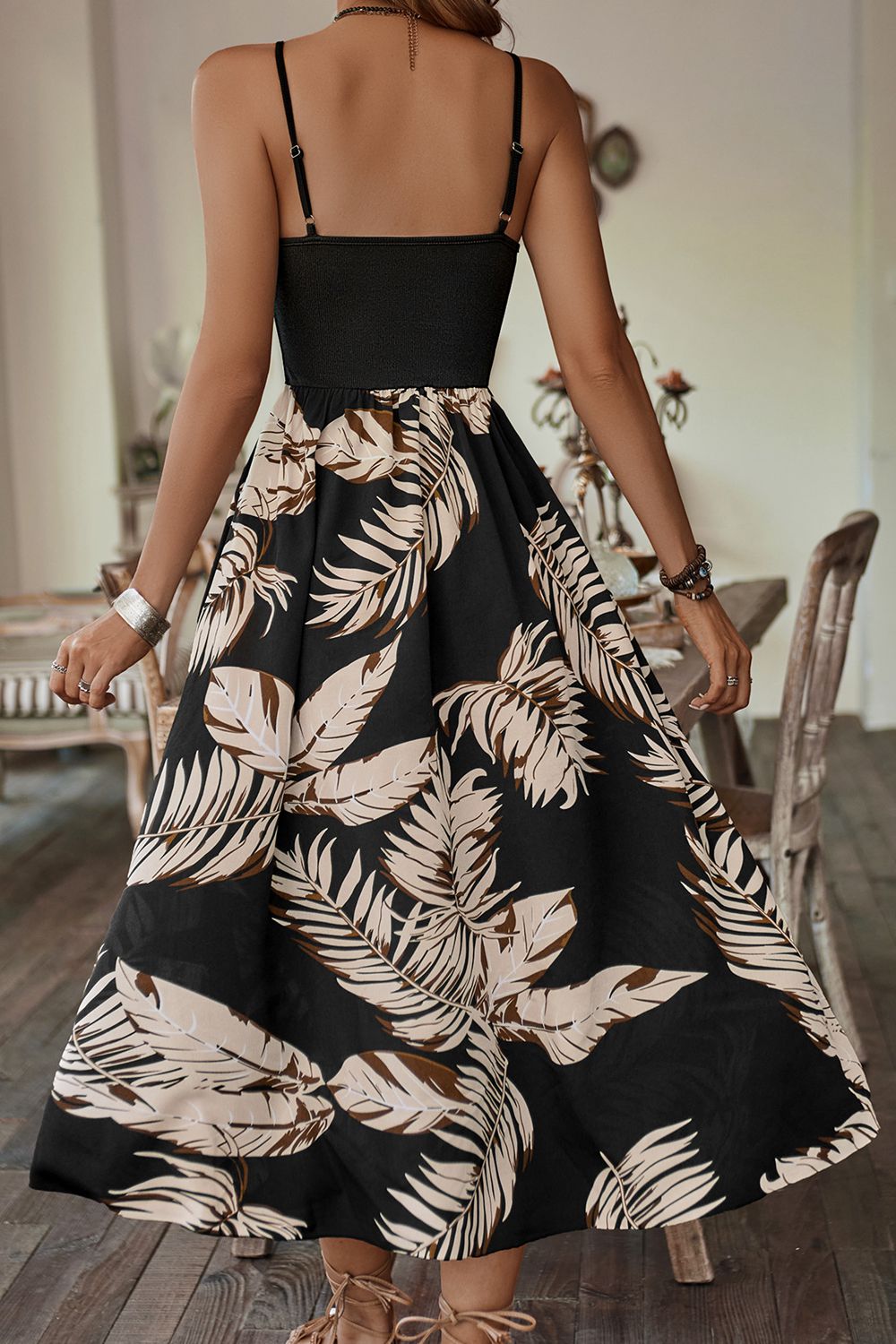 Printed Sleeveless Scoop Neck Slit Dress - AllIn Computer