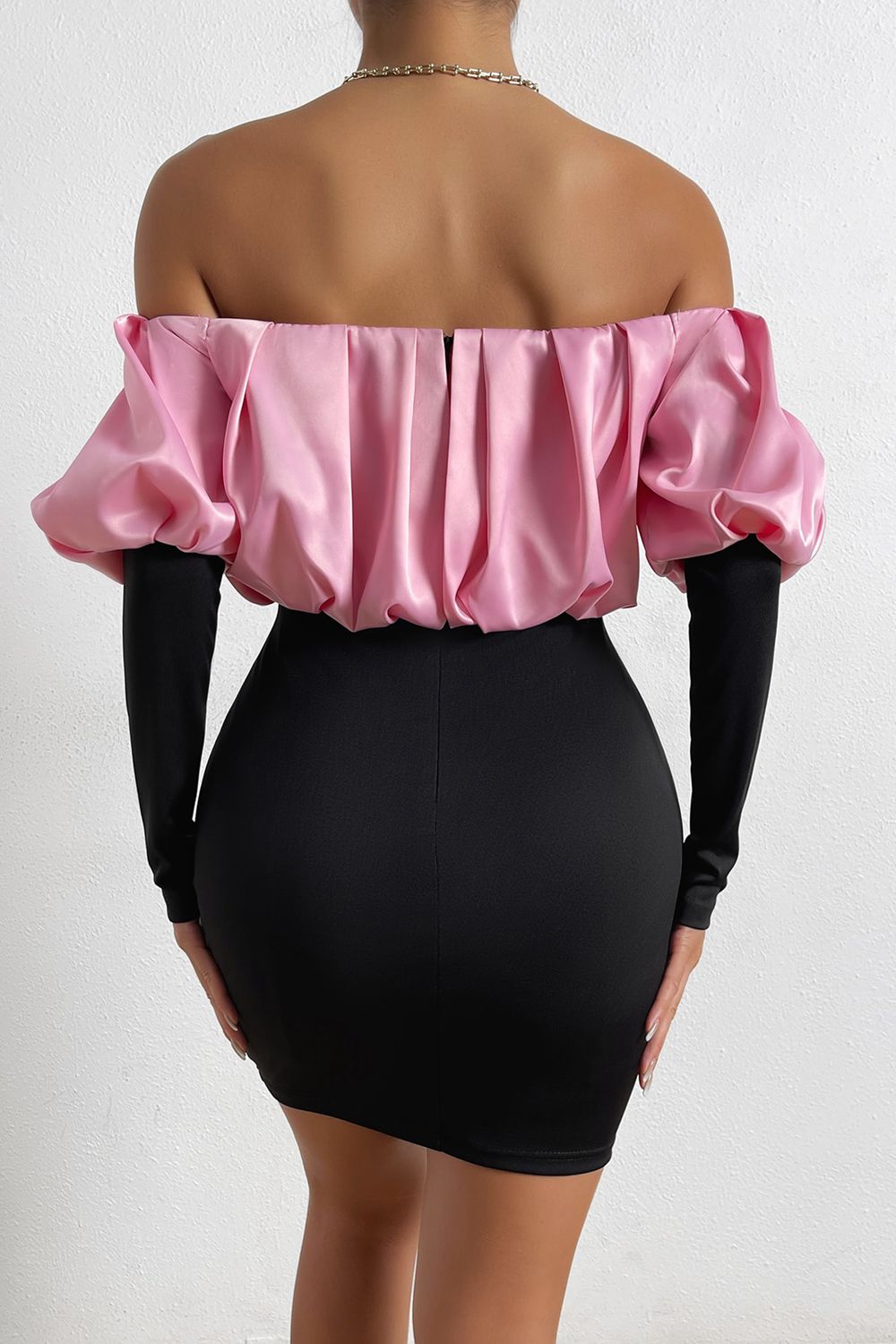 Off-Shoulder Puff Sleeve Mini Pencil Dress - AllIn Computer